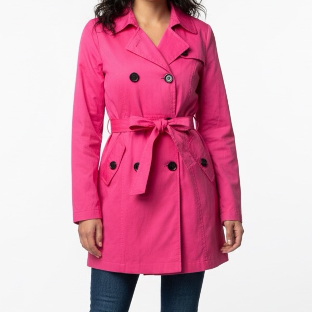 WET SEAL Women’s Y2K Vintage Hot Pink Front Tie Trench Coat